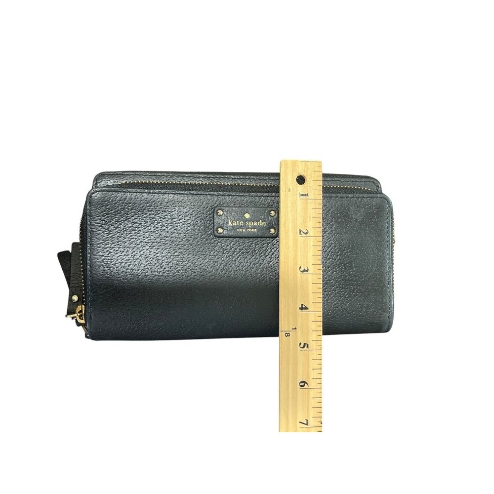 Kate Spade New York Wallet Zip-Around Pebbled Leather Black Rectangle - Picture 5 of 5